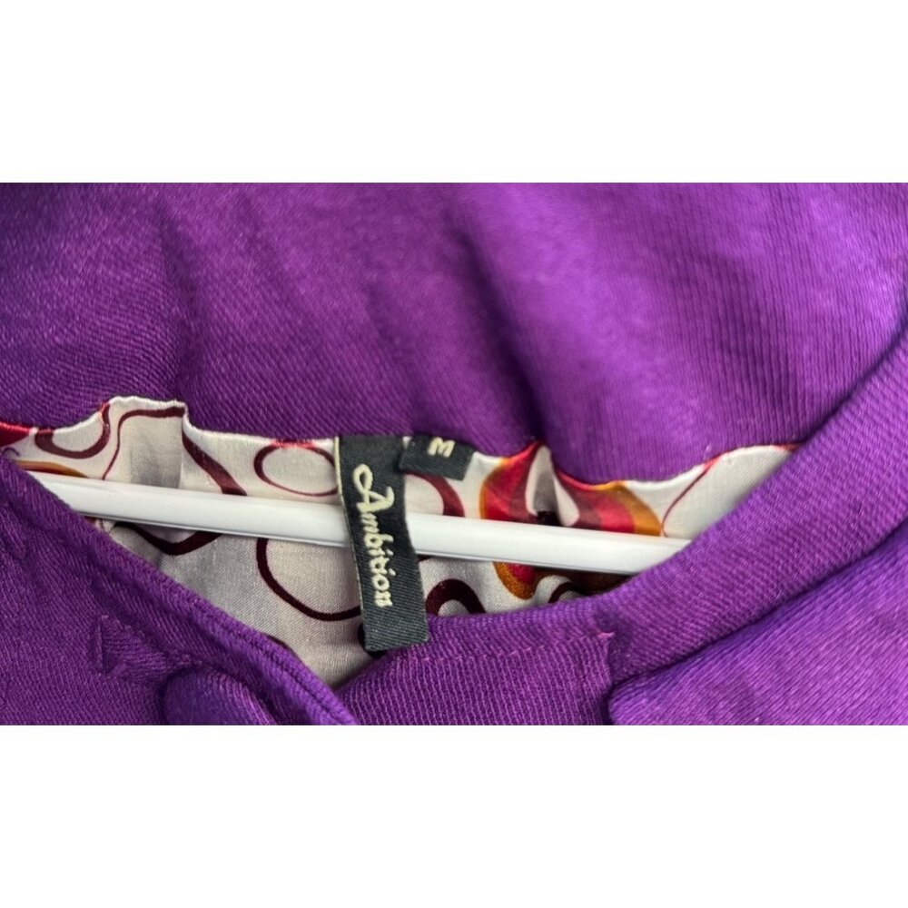 Ambition Womens Purple 3/4 Sleeve Button-Up Jacket W/ Patterned Lining Size M - Picture 4 of 8
